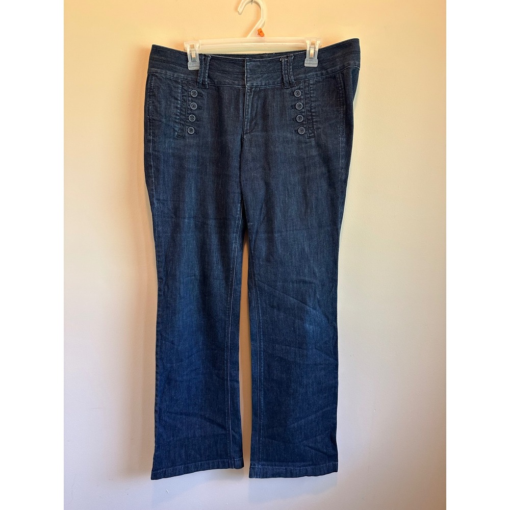 Ann Taylor LOFT Modern Boot Jeans Indigo Nautical Button Front Size 12 31/12